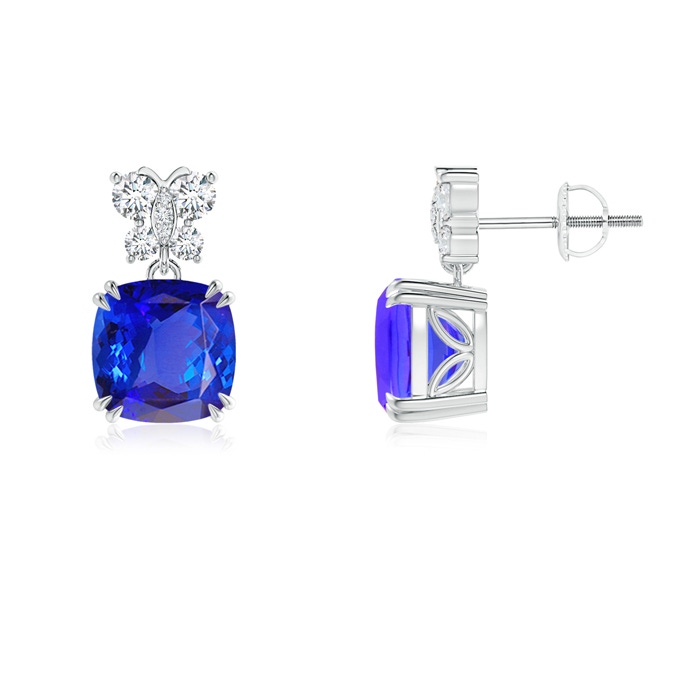 8mm AAA Tanzanite Dangle Earrings with Diamond Butterfly Motifs in White Gold