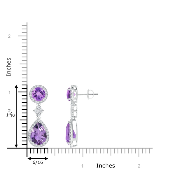 10x7mm A Two Tier Amethyst Drop Earrings with Diamond Halo in White Gold product image