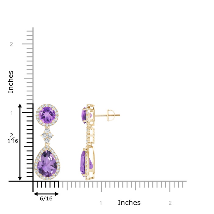 10x7mm A Two Tier Amethyst Drop Earrings with Diamond Halo in Yellow Gold product image