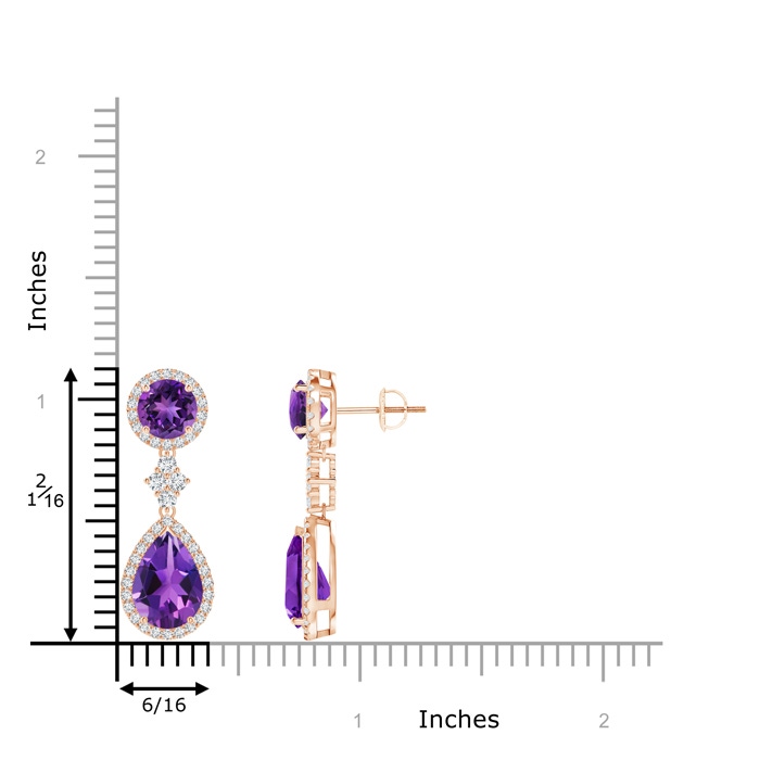 10x7mm AAAA Two Tier Amethyst Drop Earrings with Diamond Halo in Rose Gold product image