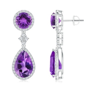 12x8mm AAA Two Tier Amethyst Drop Earrings with Diamond Halo in P950 Platinum