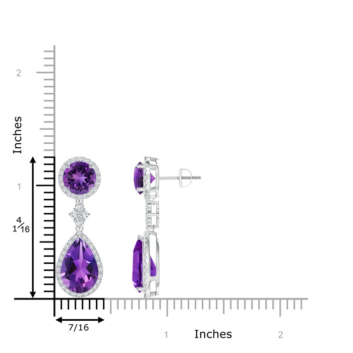 12x8mm AAAA Two Tier Amethyst Drop Earrings with Diamond Halo in White Gold product image