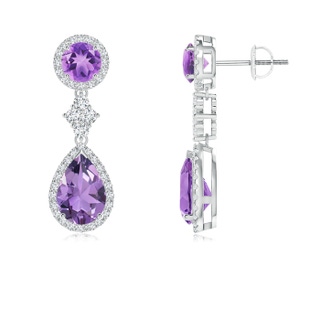 9x6mm A Two Tier Amethyst Drop Earrings with Diamond Halo in P950 Platinum