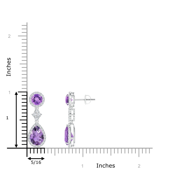 9x6mm A Two Tier Amethyst Drop Earrings with Diamond Halo in White Gold product image