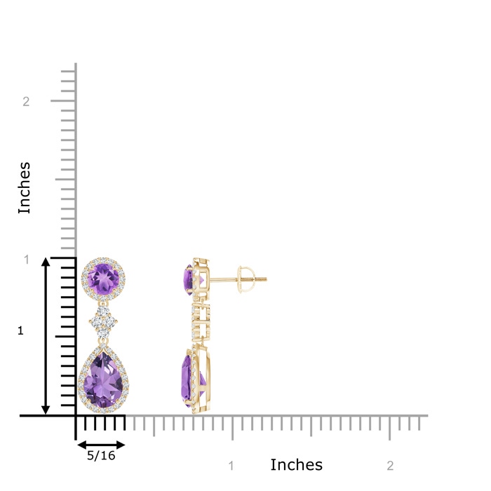 9x6mm A Two Tier Amethyst Drop Earrings with Diamond Halo in Yellow Gold product image