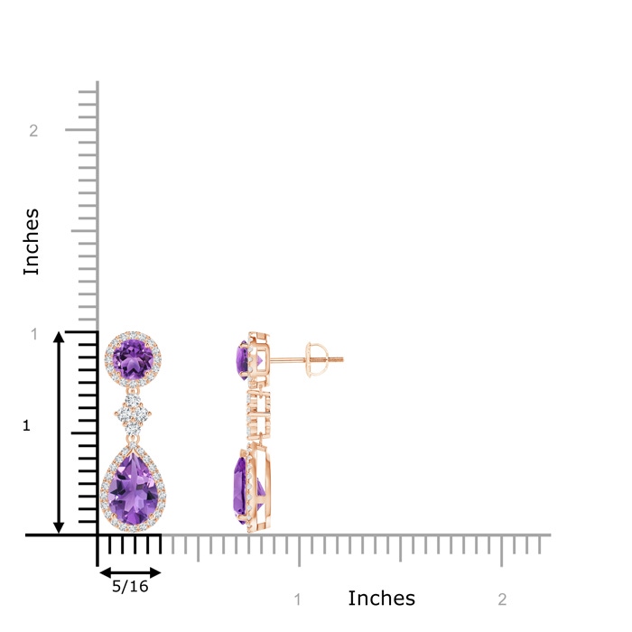 9x6mm AA Two Tier Amethyst Drop Earrings with Diamond Halo in Rose Gold product image