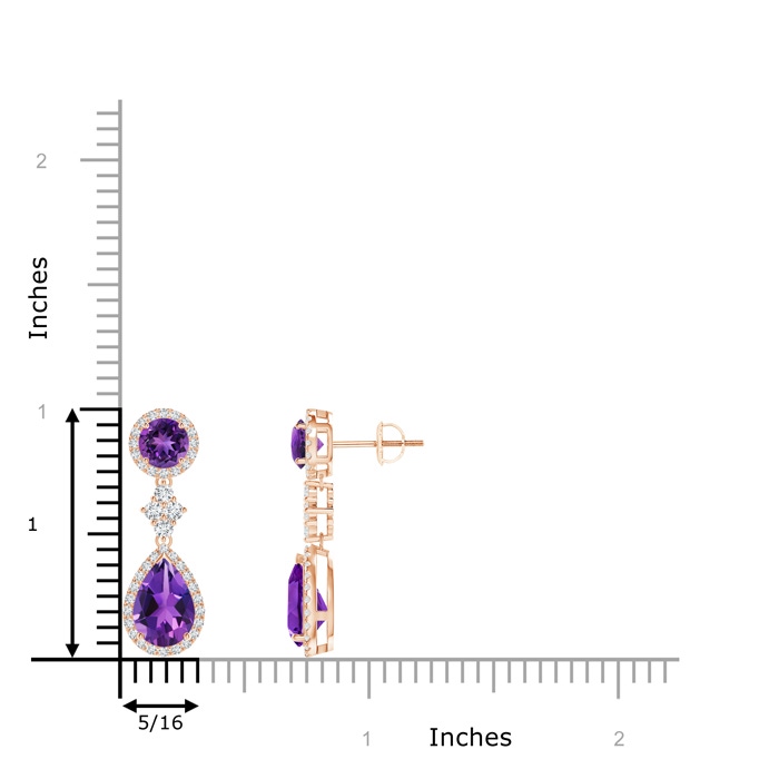 9x6mm AAAA Two Tier Amethyst Drop Earrings with Diamond Halo in Rose Gold product image