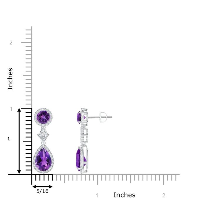 9x6mm AAAA Two Tier Amethyst Drop Earrings with Diamond Halo in White Gold product image