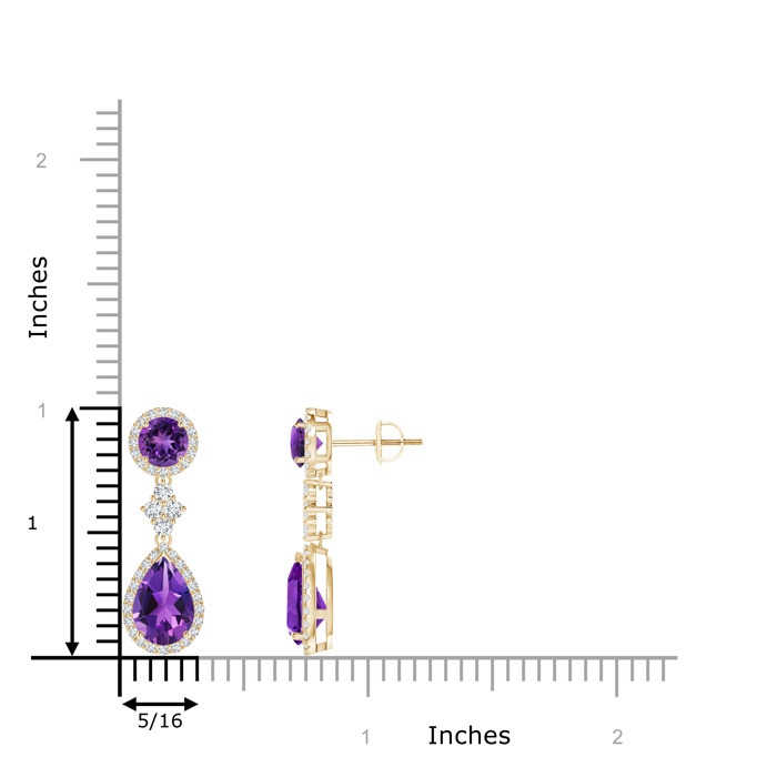 9x6mm AAAA Two Tier Amethyst Drop Earrings with Diamond Halo in Yellow Gold product image