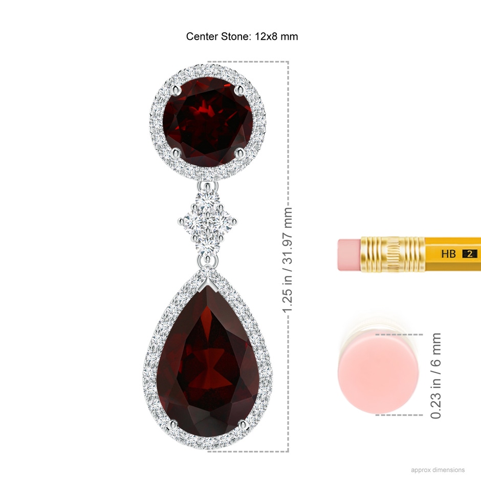 12x8mm A Two Tier Garnet Drop Earrings with Diamond Halo in P950 Platinum ruler