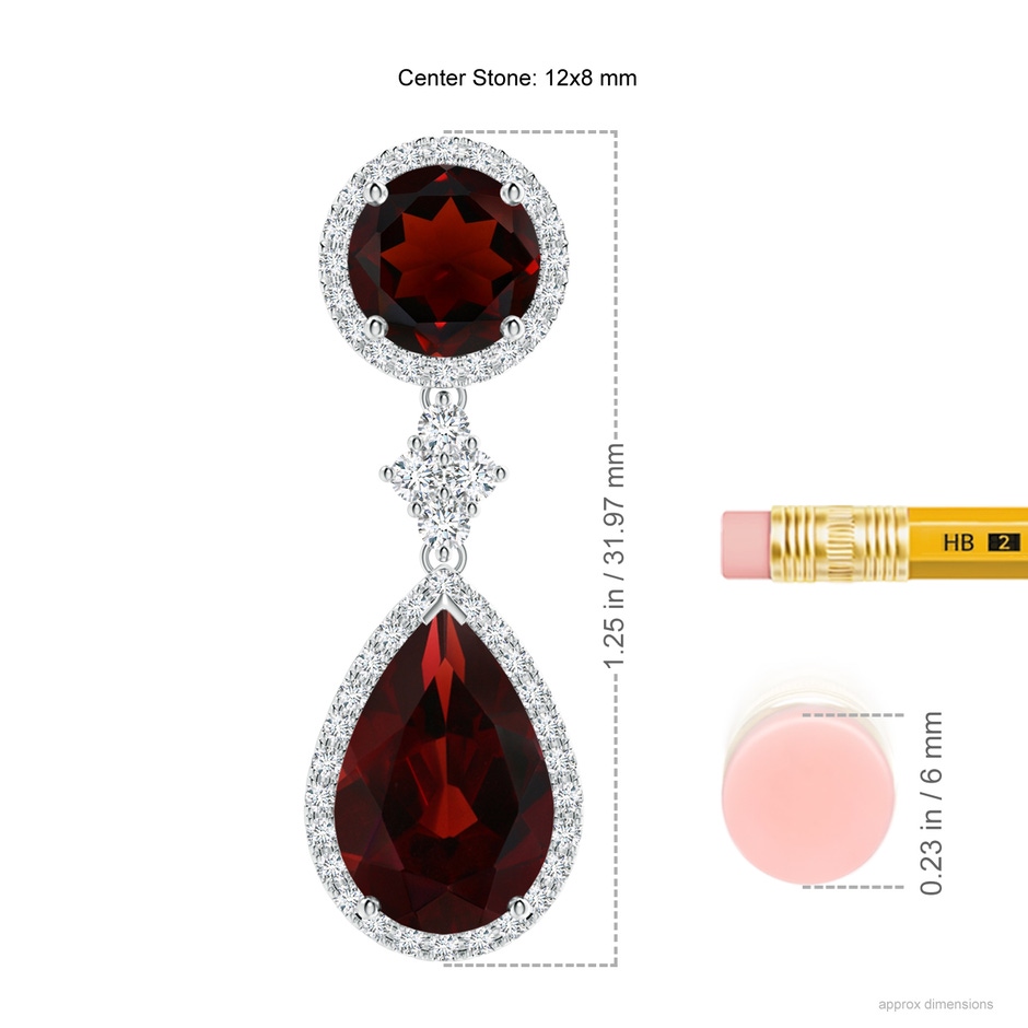 12x8mm AA Two Tier Garnet Drop Earrings with Diamond Halo in P950 Platinum ruler