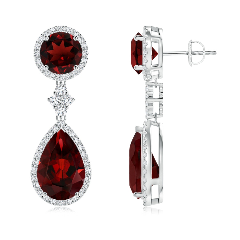 12x8mm AAA Two Tier Garnet Drop Earrings with Diamond Halo in White Gold 