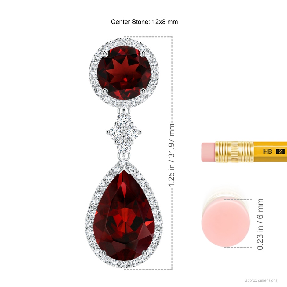 12x8mm AAA Two Tier Garnet Drop Earrings with Diamond Halo in White Gold ruler