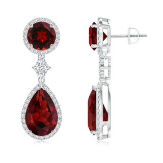 12x8mm AAAA Two Tier Garnet Drop Earrings with Diamond Halo in White Gold