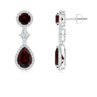 9x6mm A Two Tier Garnet Drop Earrings with Diamond Halo in P950 Platinum