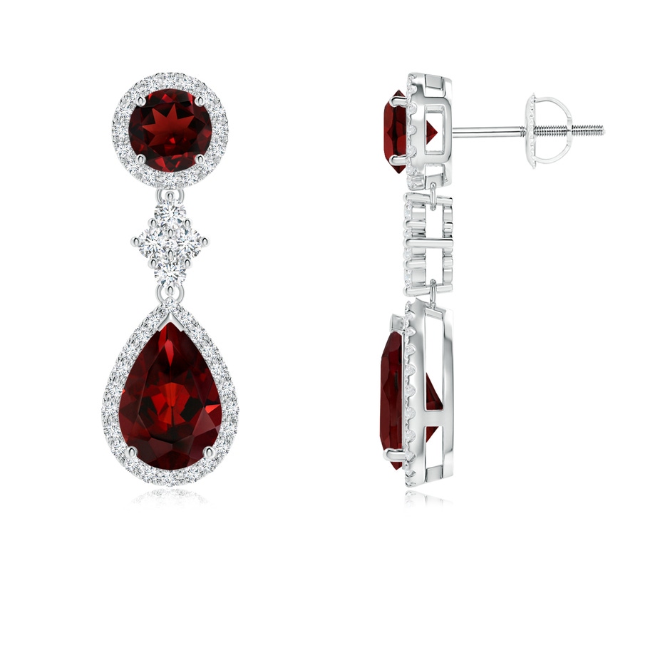 9x6mm AAA Two Tier Garnet Drop Earrings with Diamond Halo in White Gold 