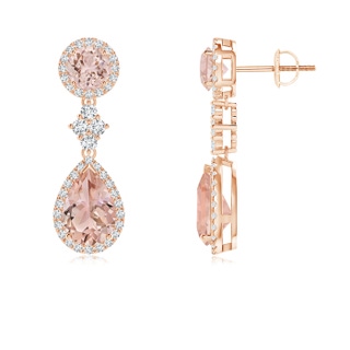 9x6mm AAA Two Tier Morganite Drop Earrings with Diamond Halo in Rose Gold