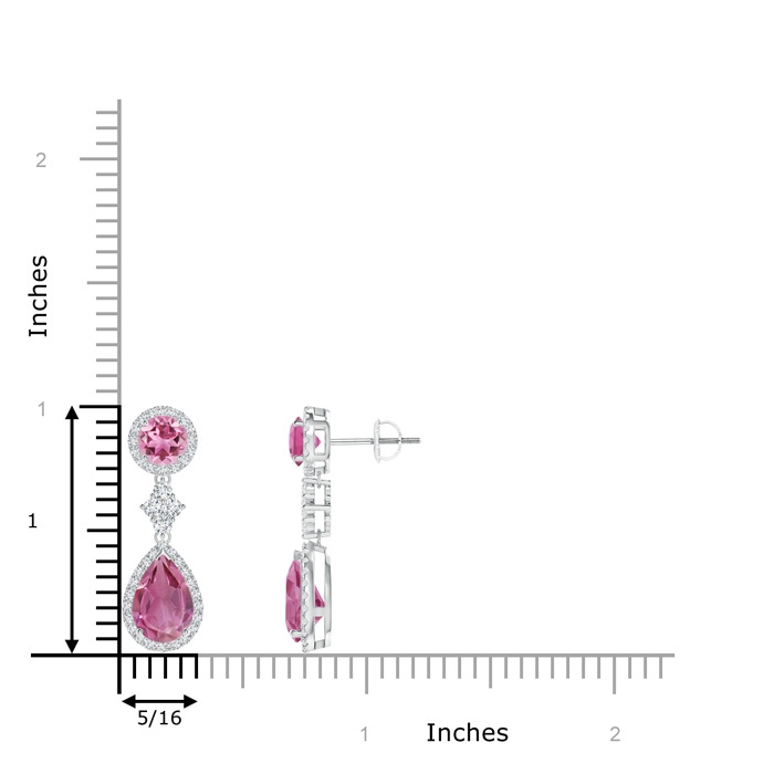 9x6mm AAA Two Tier Pink Tourmaline Drop Earrings with Diamond Halo in White Gold Product Image