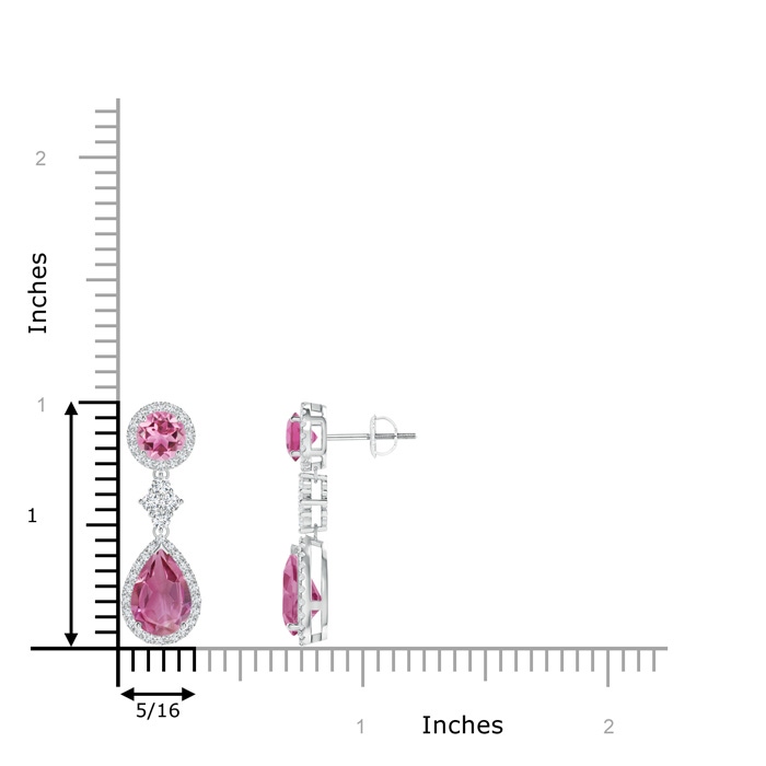 9x6mm AAA Two Tier Pink Tourmaline Drop Earrings with Diamond Halo in White Gold product image