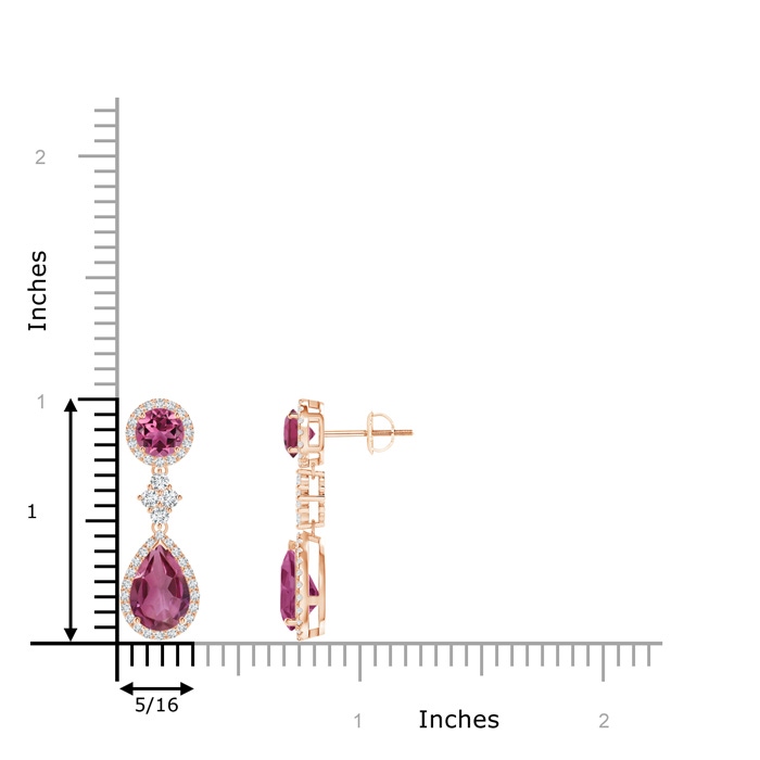 9x6mm AAAA Two Tier Pink Tourmaline Drop Earrings with Diamond Halo in Rose Gold Product Image