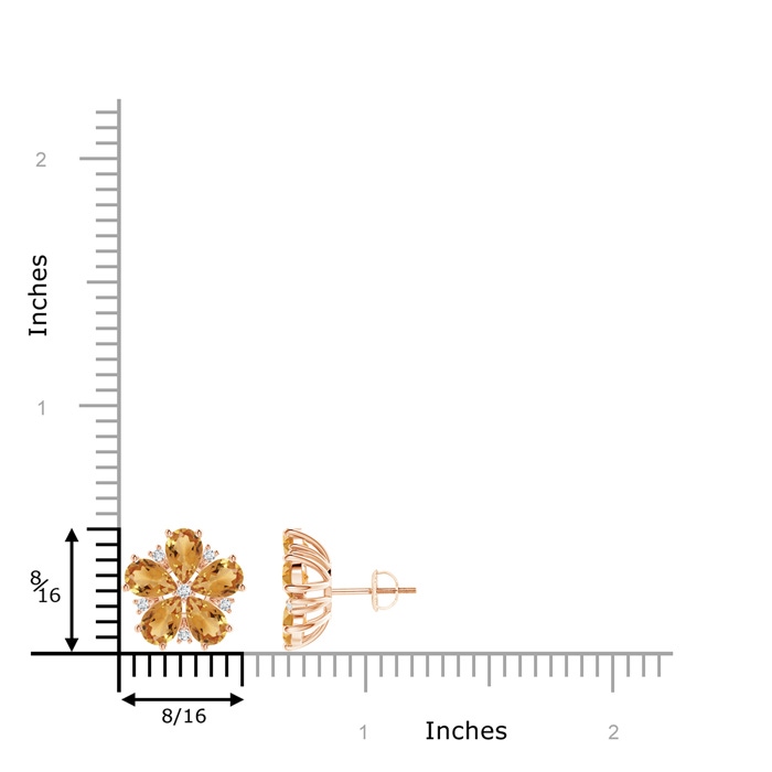 6x4mm A Pear-Shaped Citrine and Diamond Flower Stud Earrings in Rose Gold product image