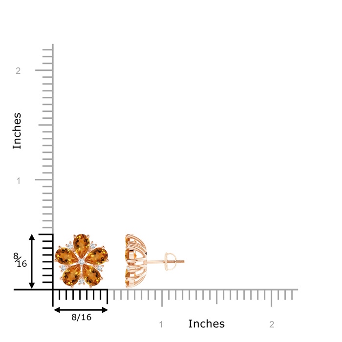 6x4mm AAA Pear-Shaped Citrine and Diamond Flower Stud Earrings in Rose Gold product image