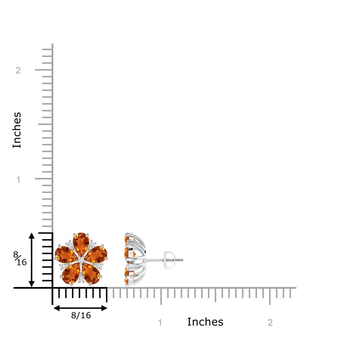 6x4mm AAAA Pear-Shaped Citrine and Diamond Flower Stud Earrings in P950 Platinum product image
