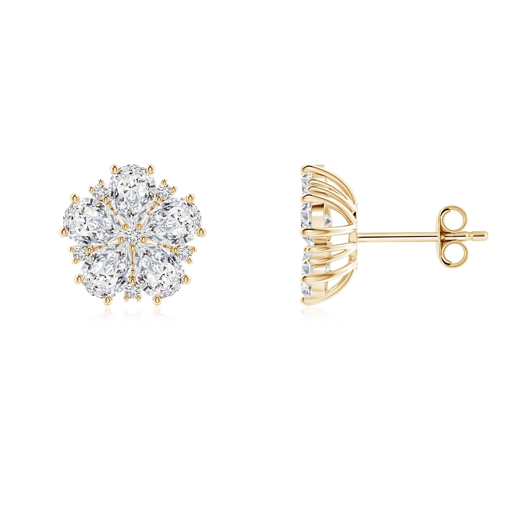 4x3mm HSI2 Pear Diamond Flower Stud Earrings in Yellow Gold