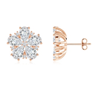 6x4mm GVS2 Pear Diamond Flower Stud Earrings in 10K Rose Gold