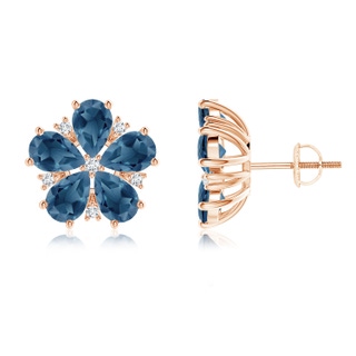 6x4mm A Pear-Shaped London Blue Topaz and Diamond Stud Earrings in Rose Gold