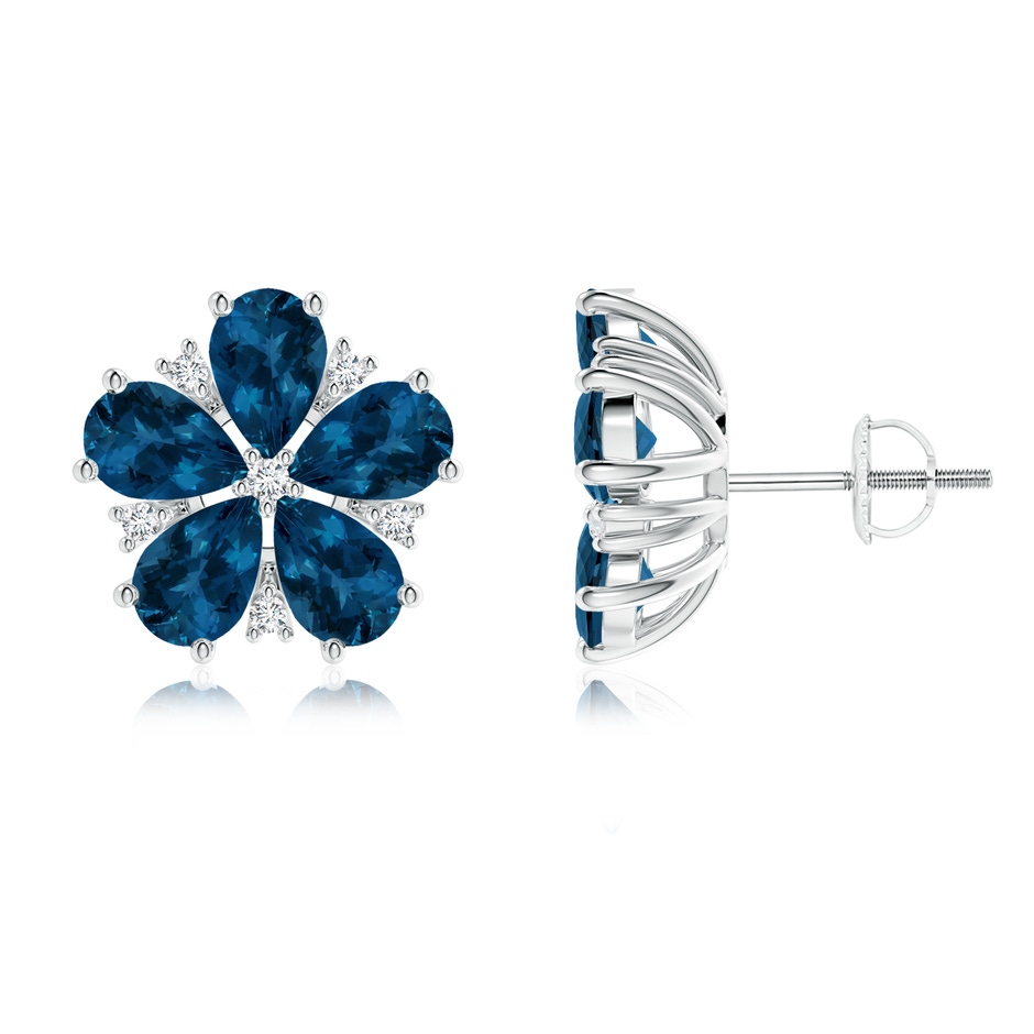 6x4mm AAA Pear-Shaped London Blue Topaz and Diamond Stud Earrings in White Gold 