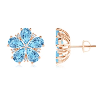 6x4mm A Pear-Shaped Swiss Blue Topaz and Diamond Stud Earrings in 10K Rose Gold