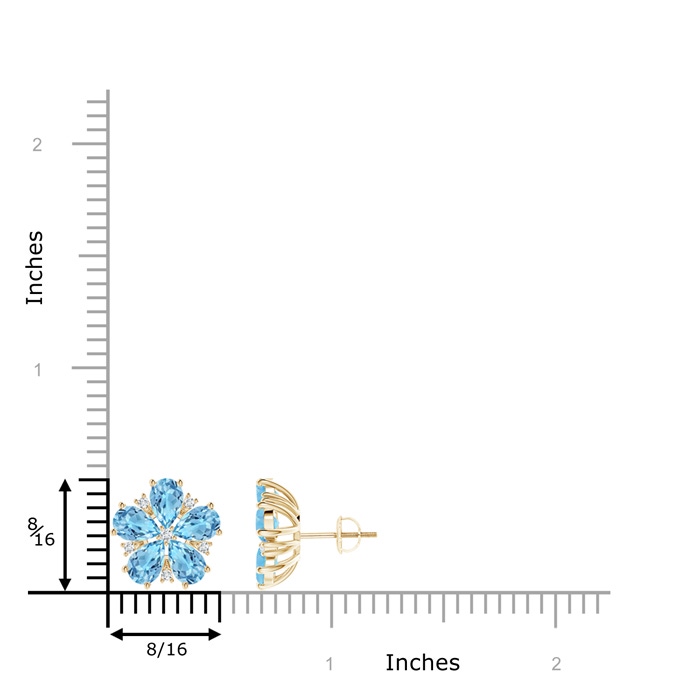 6x4mm A Pear-Shaped Swiss Blue Topaz and Diamond Stud Earrings in Yellow Gold product image