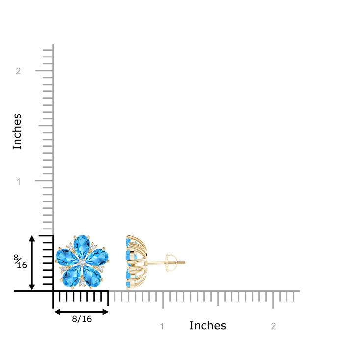 6x4mm AAAA Pear-Shaped Swiss Blue Topaz and Diamond Stud Earrings in Yellow Gold product image
