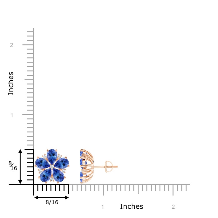 6x4mm AA Pear-Shaped Tanzanite and Diamond Flower Stud Earrings in 9K Rose Gold product image
