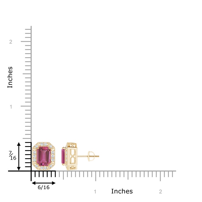 7x5mm AAAA Emerald-Cut Pink Tourmaline and Diamond Halo Stud Earrings in Yellow Gold Product Image