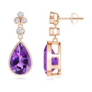 12x8mm AAA Bezel-Set Amethyst Teardrop Earrings with Diamond Accents in Rose Gold