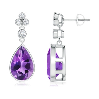 12x8mm AAA Bezel-Set Amethyst Teardrop Earrings with Diamond Accents in White Gold