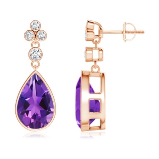 12x8mm AAAA Bezel-Set Amethyst Teardrop Earrings with Diamond Accents in Rose Gold