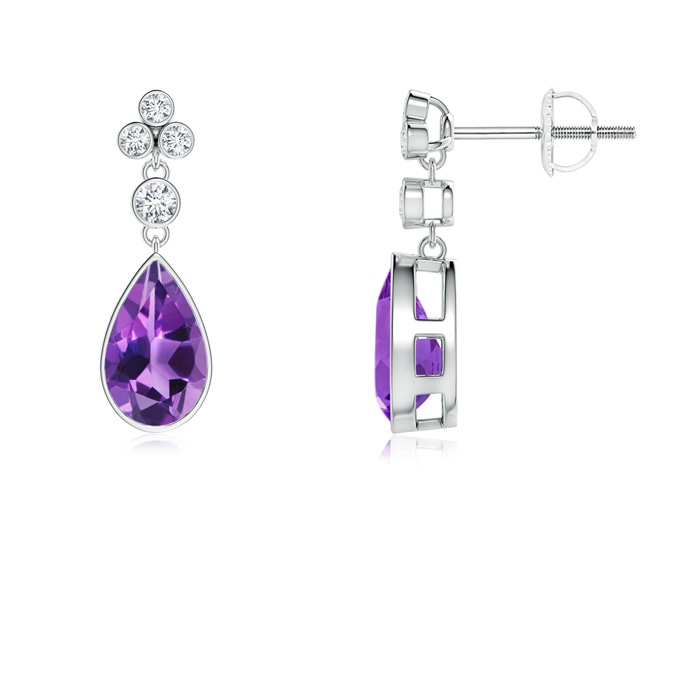 8x5mm AAA Bezel-Set Amethyst Teardrop Earrings with Diamond Accents in White Gold