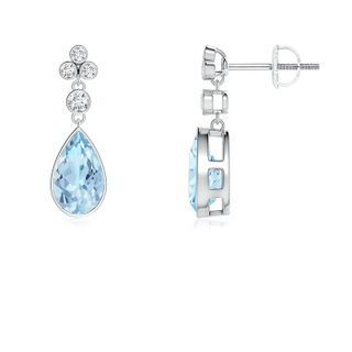 8x5mm AAA Bezel-Set Aquamarine Teardrop Earrings with Diamond Accents in White Gold