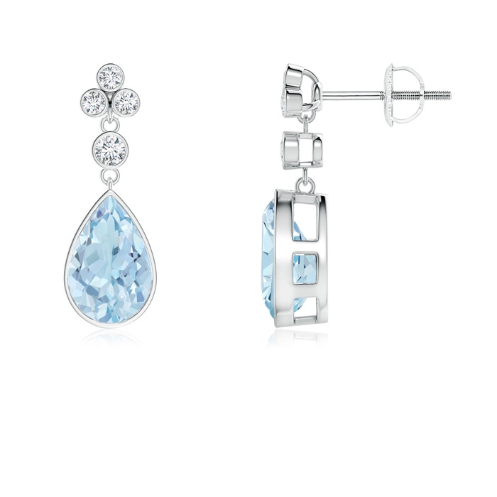 9x6mm AA Bezel-Set Aquamarine Teardrop Earrings with Diamond Accents in White Gold