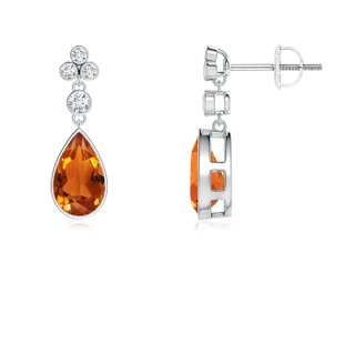 8x5mm AAAA Bezel-Set Citrine Teardrop Earrings with Diamond Accents in P950 Platinum