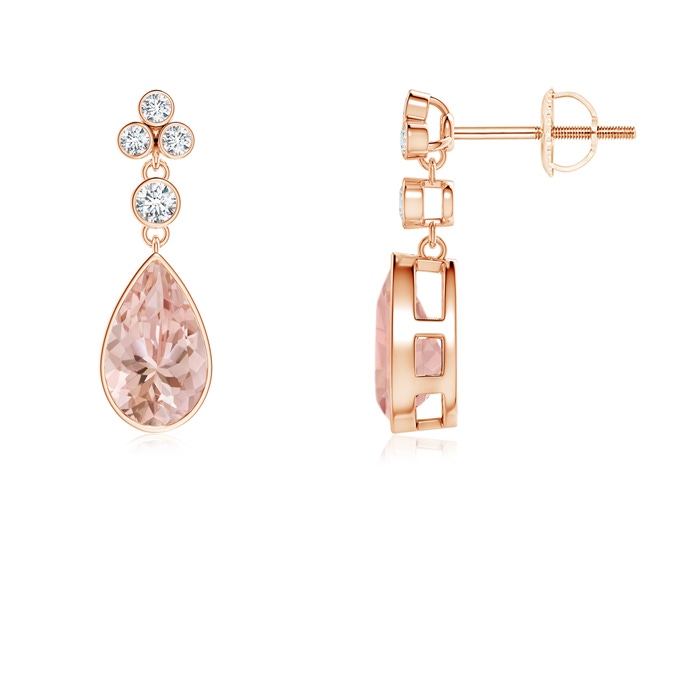 8x5mm AAAA Bezel-Set Morganite Teardrop Earrings with Diamond Accents in Rose Gold