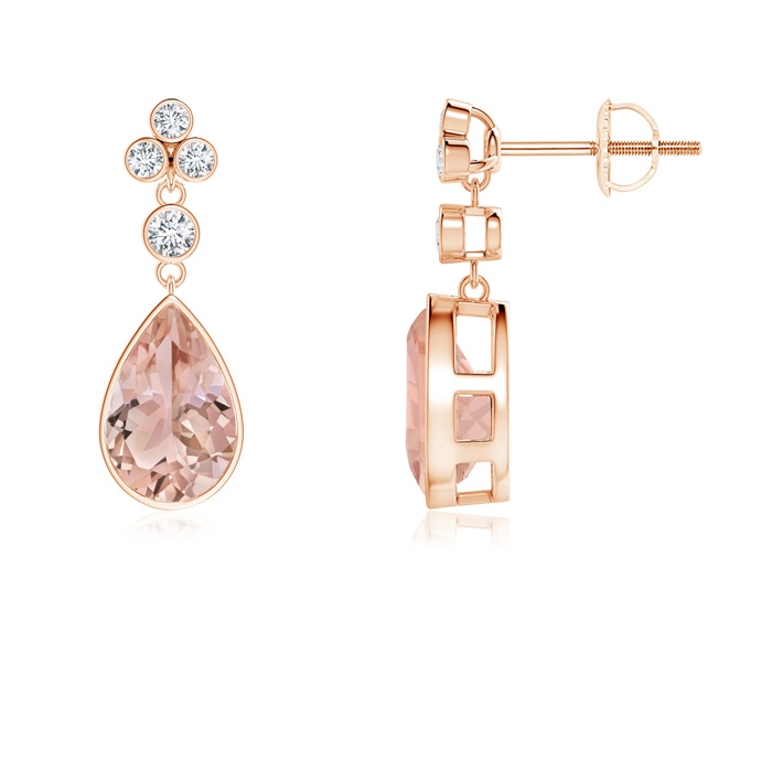 9x6mm AAA Bezel-Set Morganite Teardrop Earrings with Diamond Accents in Rose Gold