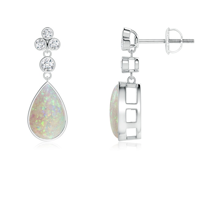 9x6mm AAA Bezel-Set Cabochon Opal Teardrop Earrings with Diamonds in White Gold