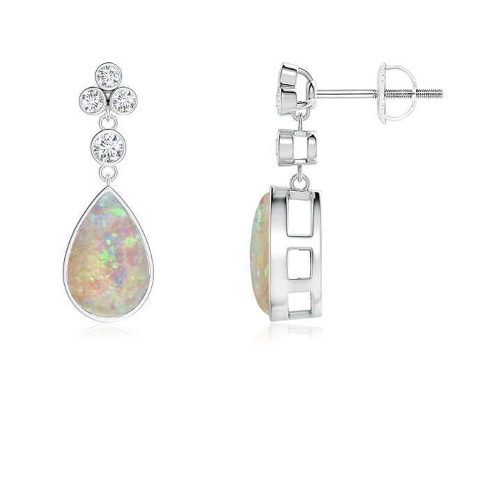 9x6mm AAAA Bezel-Set Cabochon Opal Teardrop Earrings with Diamonds in P950 Platinum