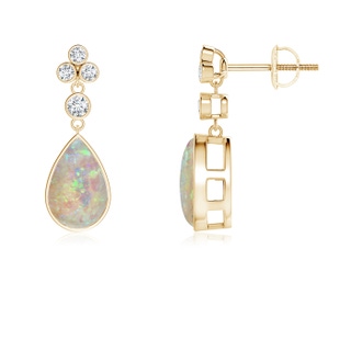 9x6mm AAAA Bezel-Set Cabochon Opal Teardrop Earrings with Diamonds in Yellow Gold