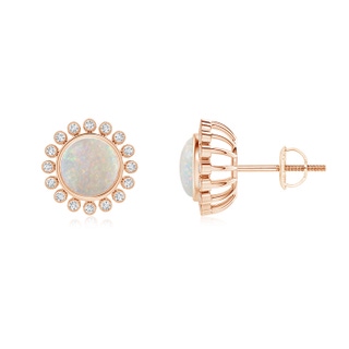 6mm AA Bezel-Set Opal and Diamond Halo Stud Earrings in Rose Gold