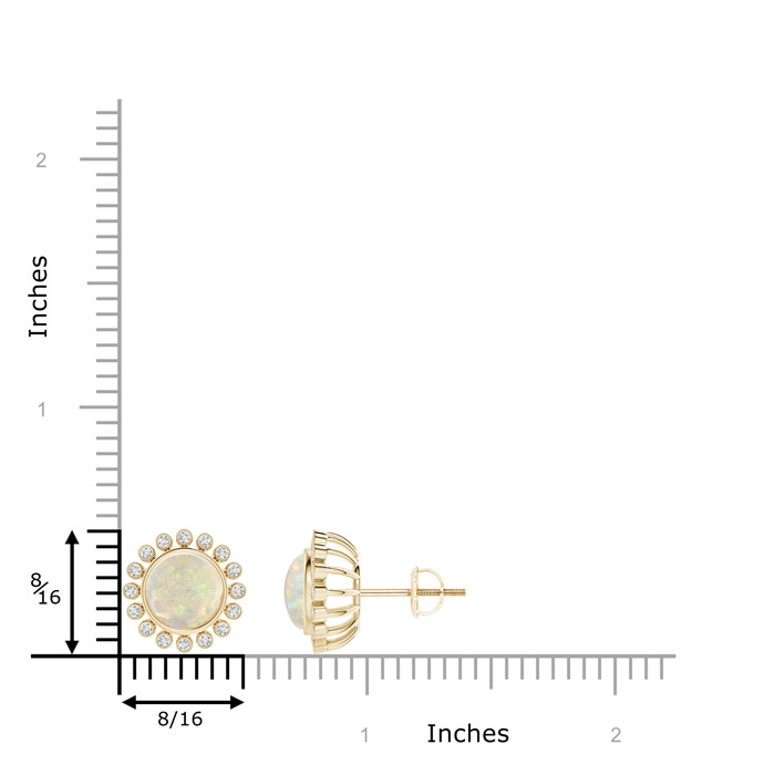 7mm AAA Bezel-Set Opal and Diamond Halo Stud Earrings in Yellow Gold product image
